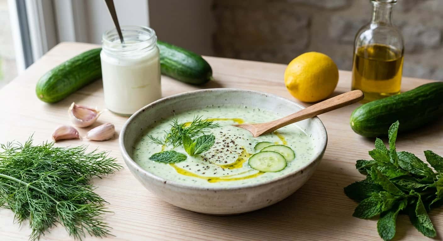 Sopa Fría de Pepino y Yogurt Griego con Eneldo