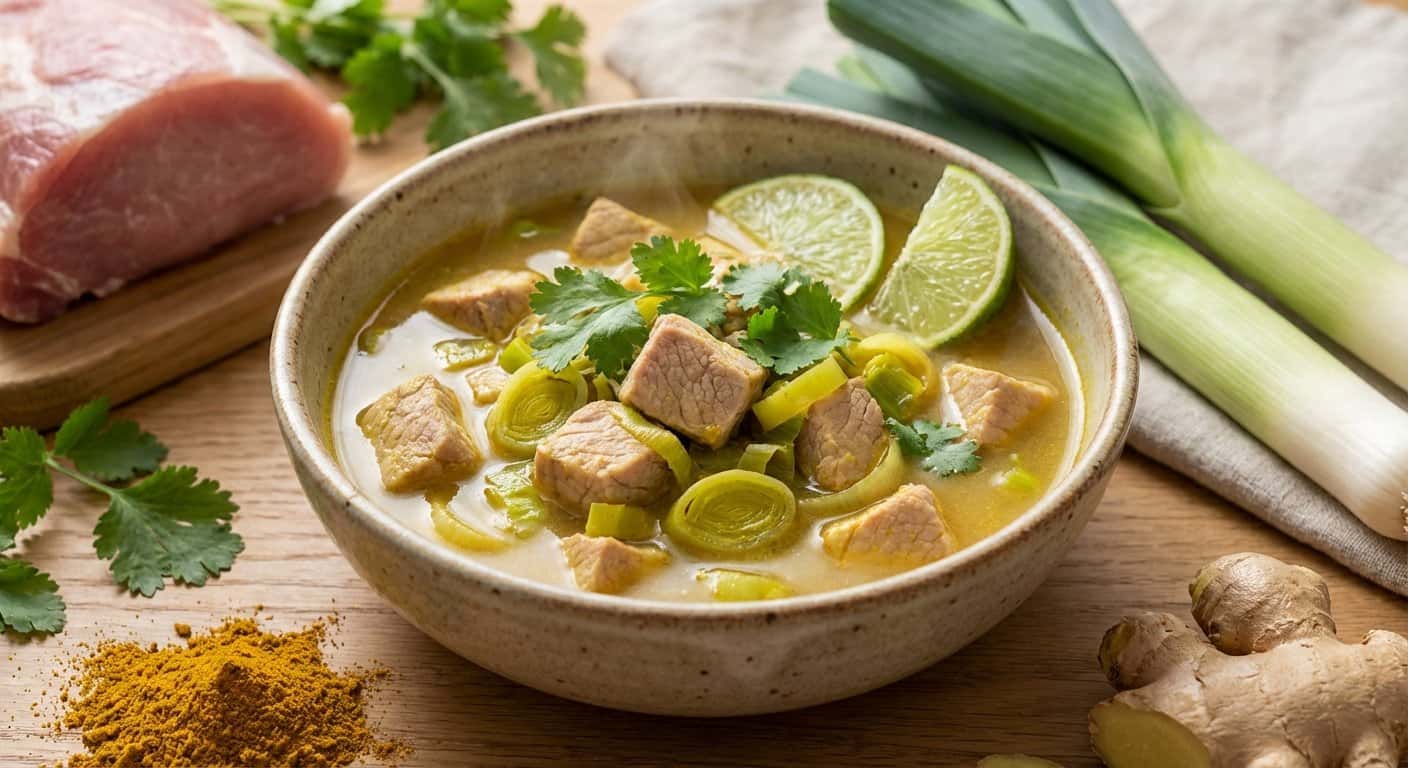Sopa Ligera de Cerdo con Puerro y Curry Suave