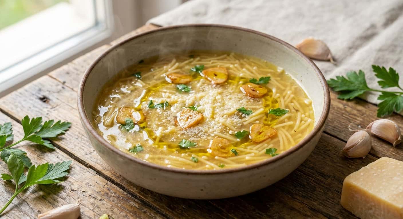 Sopa Ligera de Pasta con Ajo