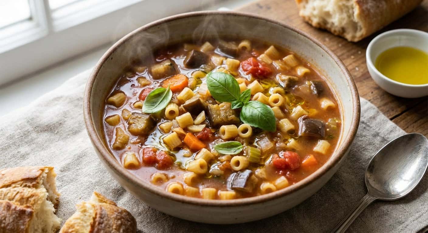 Sopa Ligera de Pasta con Berenjena