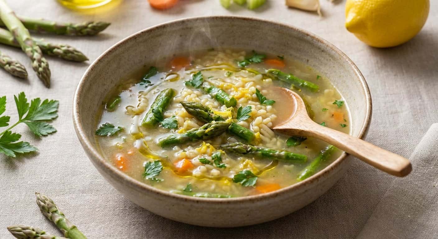 Sopa Ligera de Pasta con Espárragos