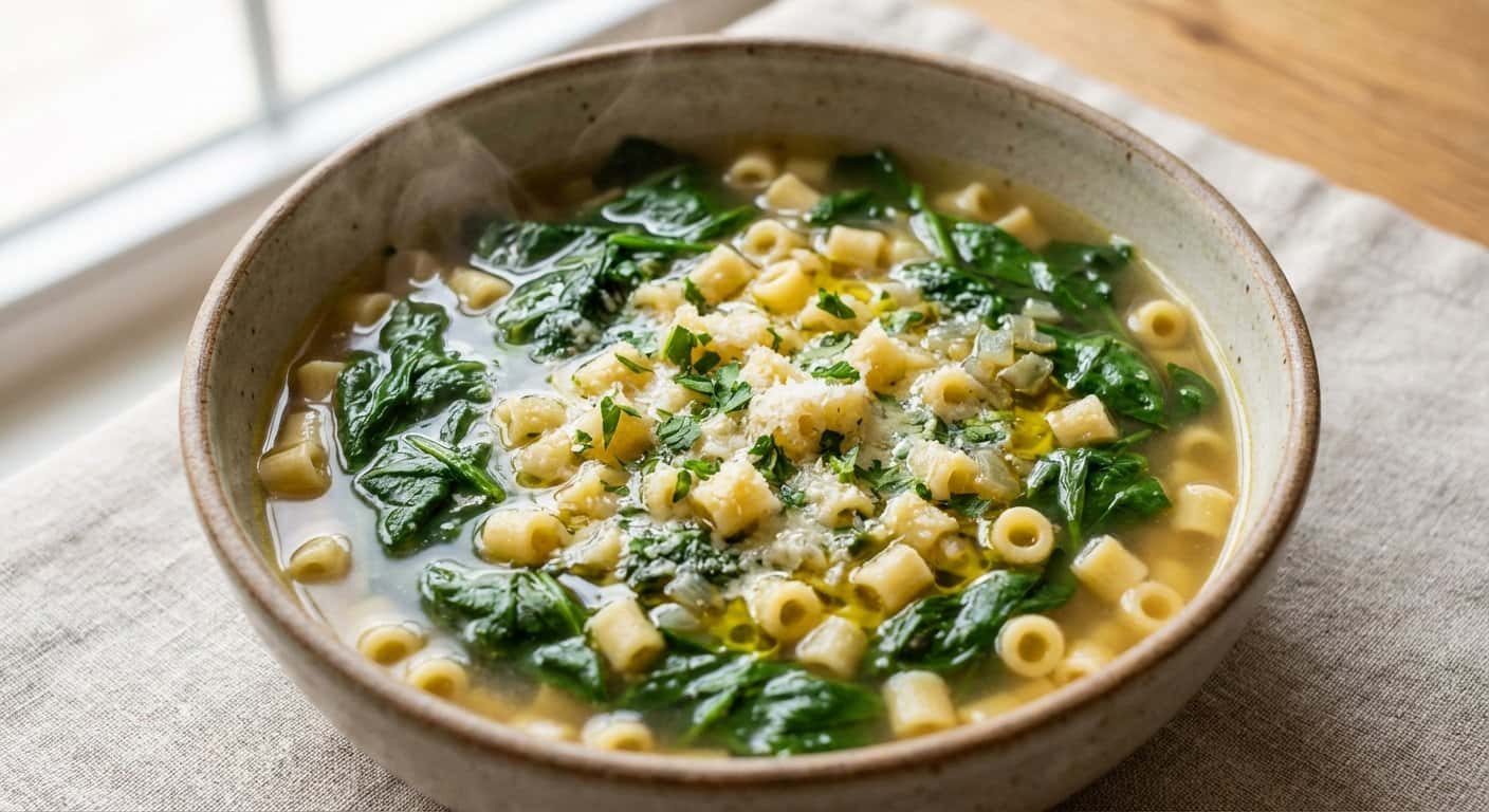 Sopa Ligera de Pasta con Espinacas