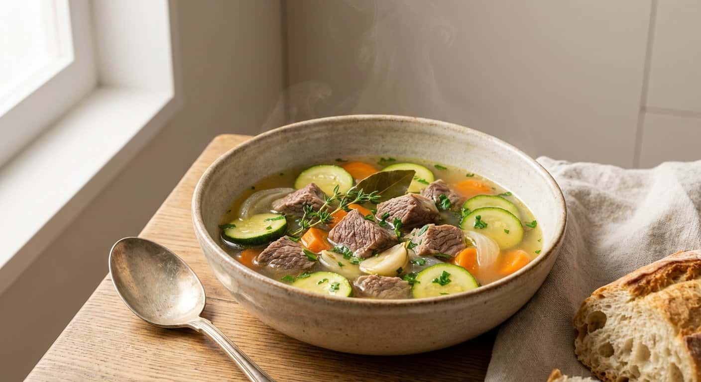 Sopa Ligera de Ternera con Calabacín