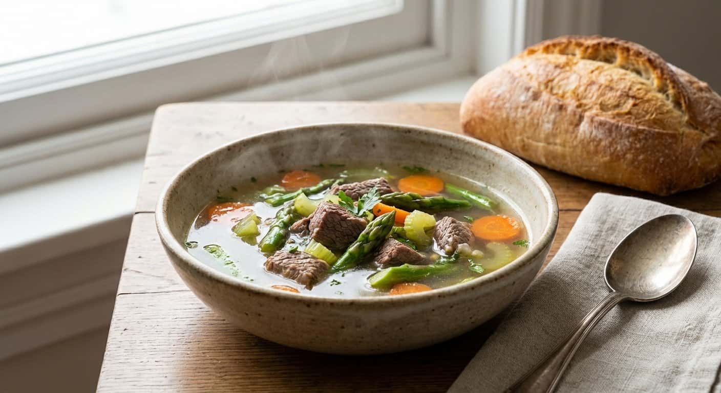 Sopa Ligera de Ternera con Espárragos