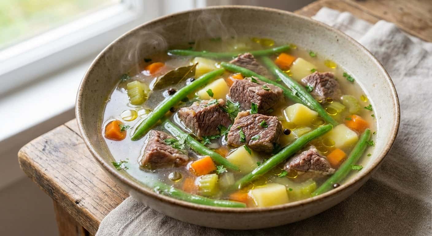 Sopa Ligera de Ternera con Judías Verdes