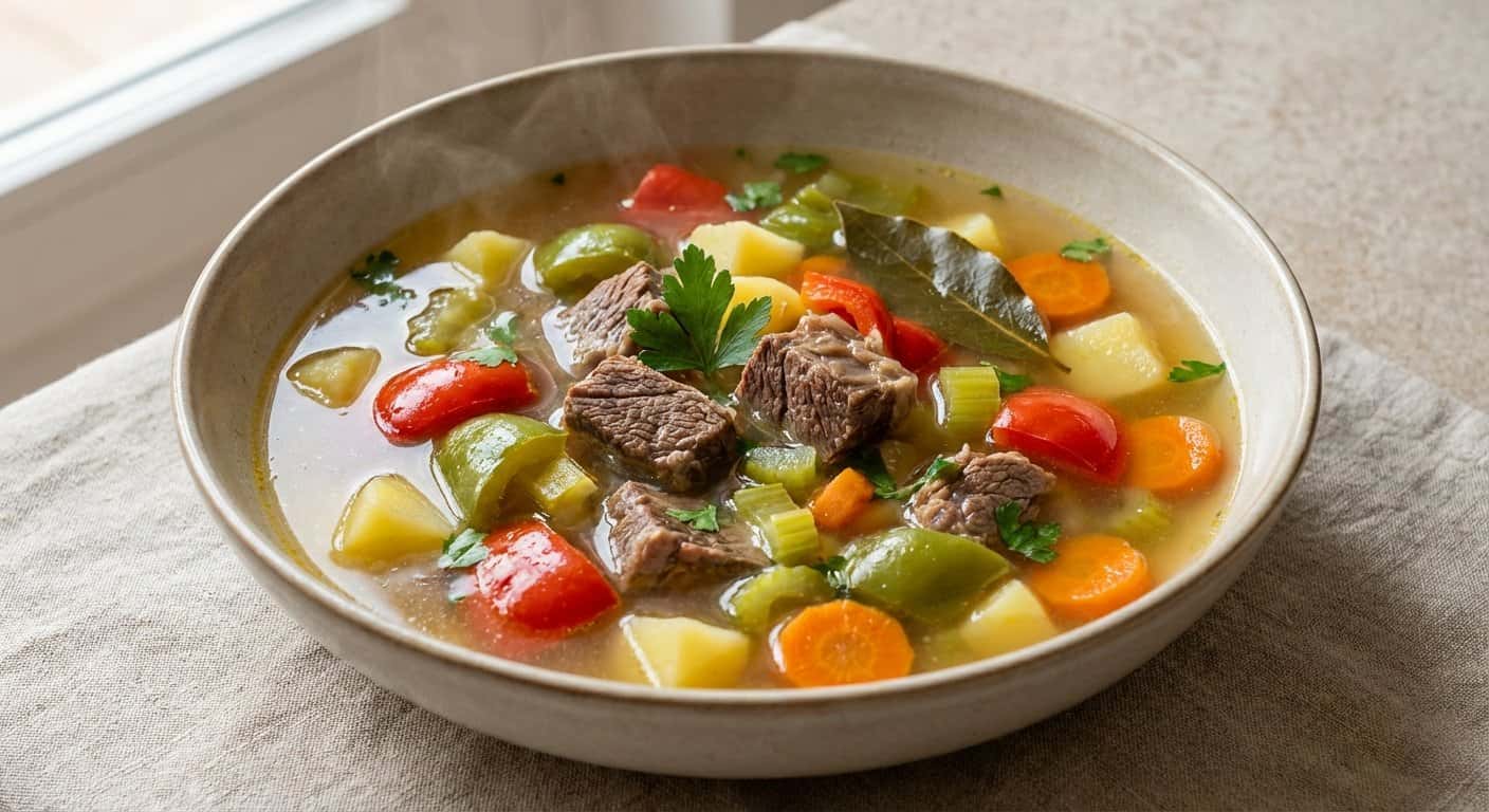 Sopa Ligera de Ternera con Pimientos
