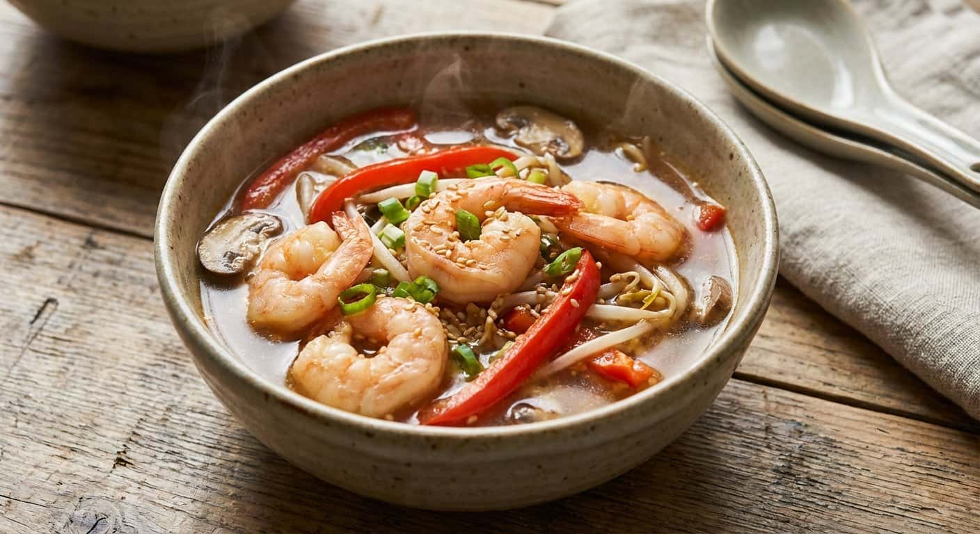 Sopa Shanghainesa de Gambas con Pimiento