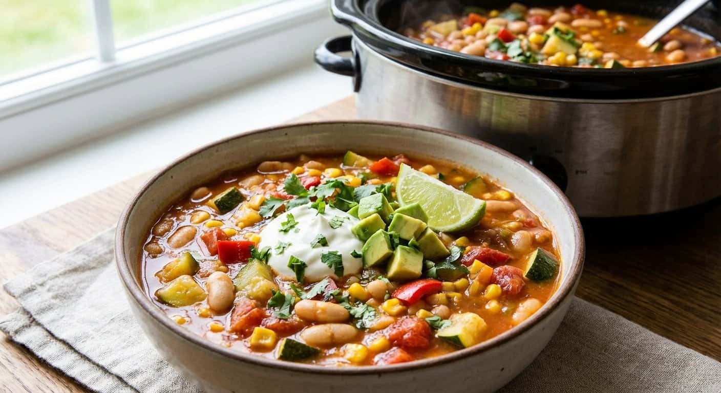 Sopa Tex-Mex de Alubias Blancas con Calabacín en Slow Cooker
