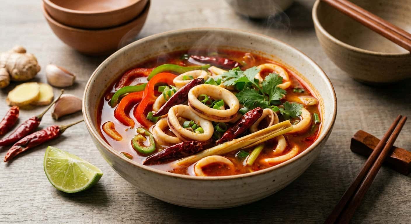 Sopa Yunnan de Calamar con Pimiento