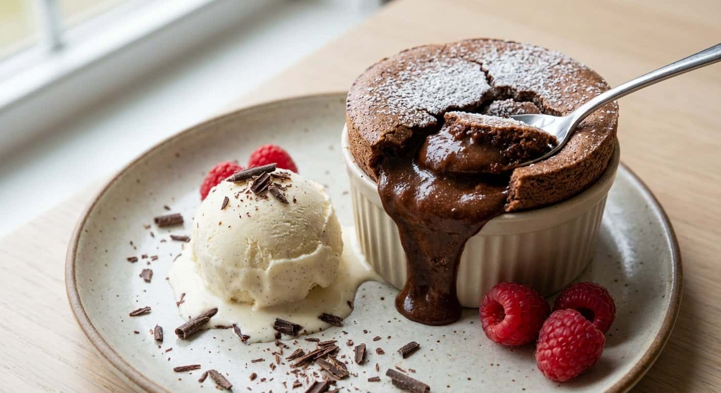 Soufflé de Chocolate con Helado de Vainilla