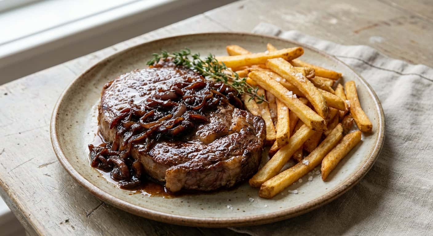 Steak Frites Lionés con Chalotas