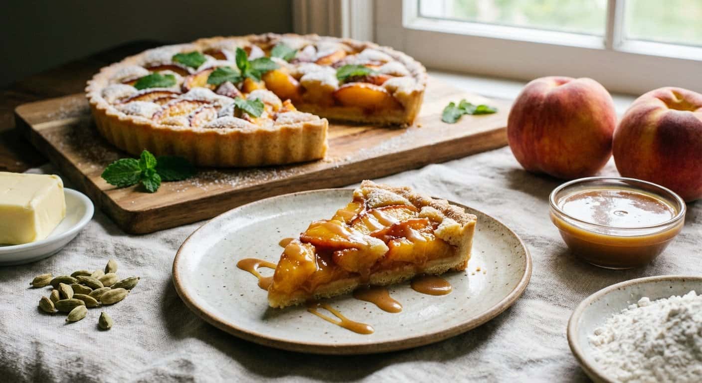Tarta de melocotón y cardamomo