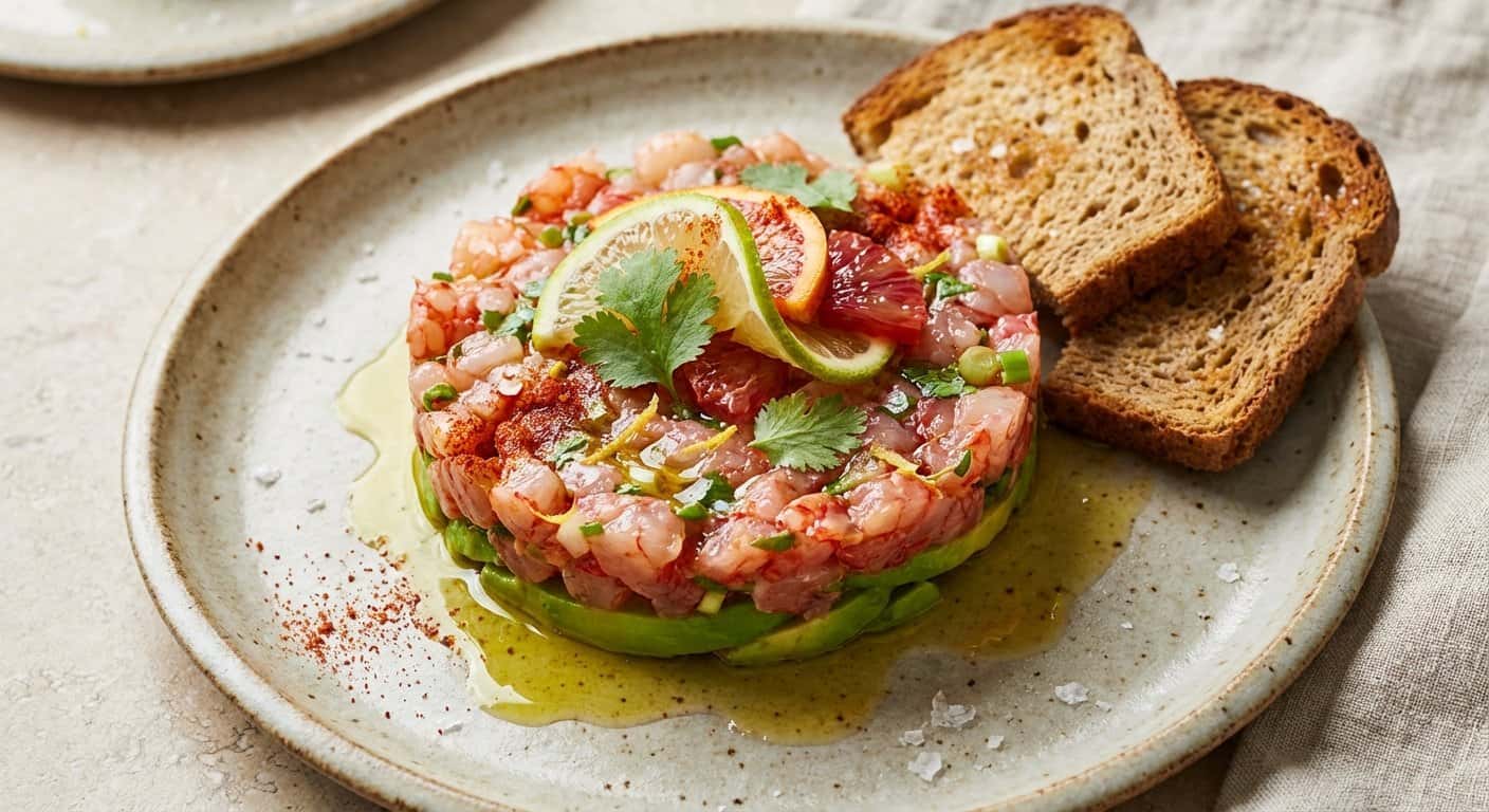 Tartar de gamba roja con cítricos