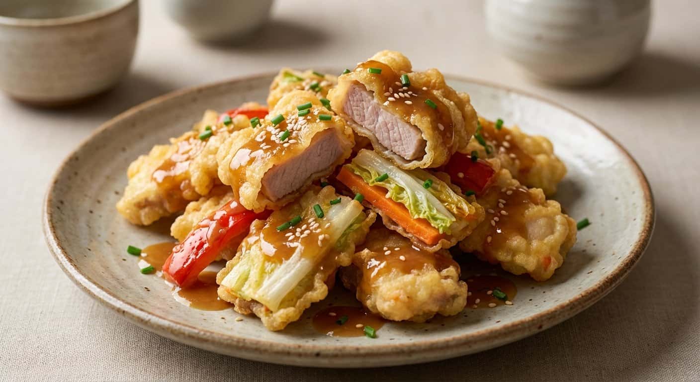 Tempura de Col China y Cerdo con Salsa de Miso