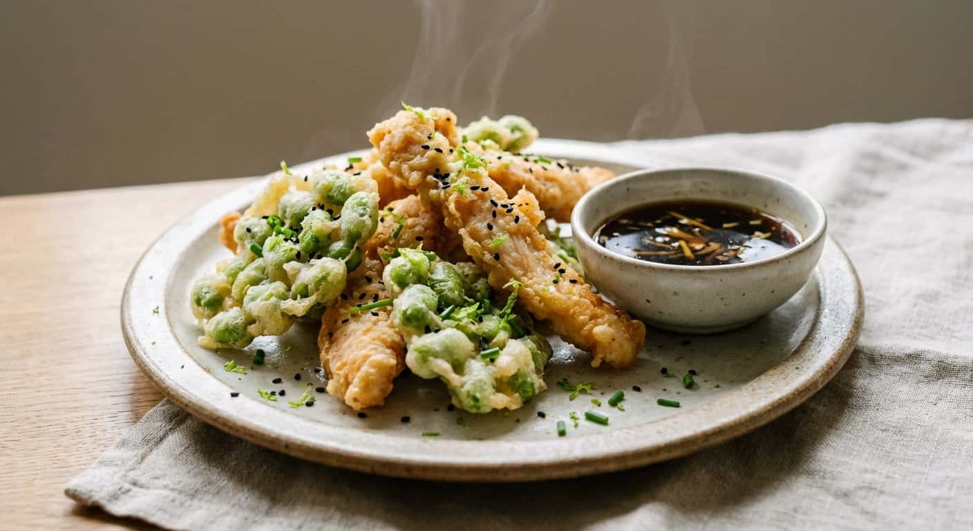 Tempura de Edamame y Pollo con Salsa Ponzu