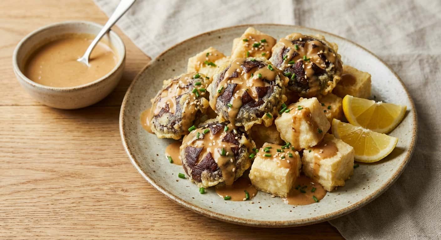 Tempura de Shiitake y Tofu con Salsa de Sésamo