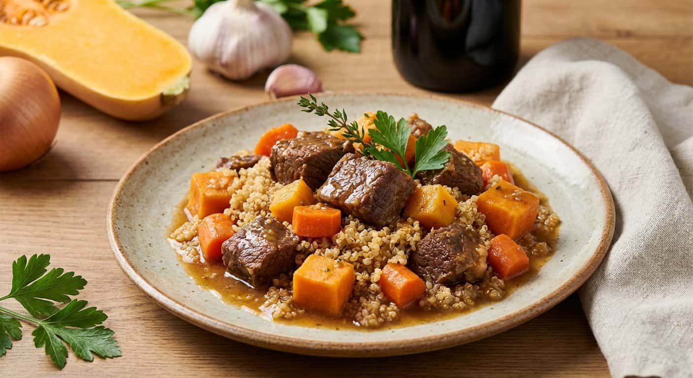 Ternera al Casera con Calabaza y Quinoa