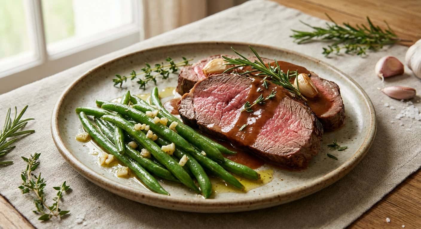 Ternera al Horno con Judías Verdes y Hierbas