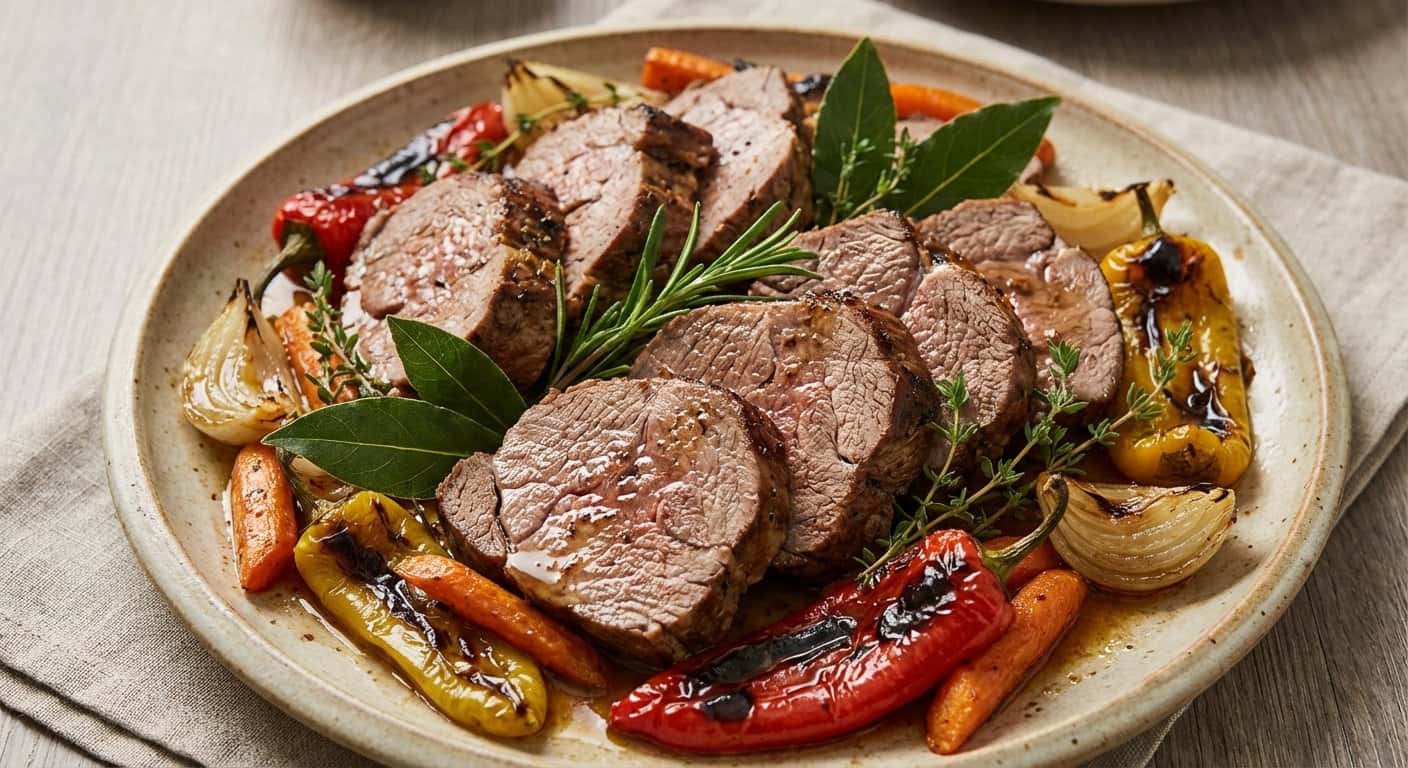 Ternera al horno con pimientos y hierbas