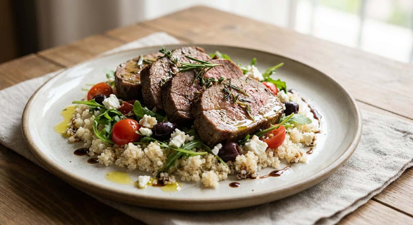 Ternera al Mediterránea con Rúcula y Quinoa