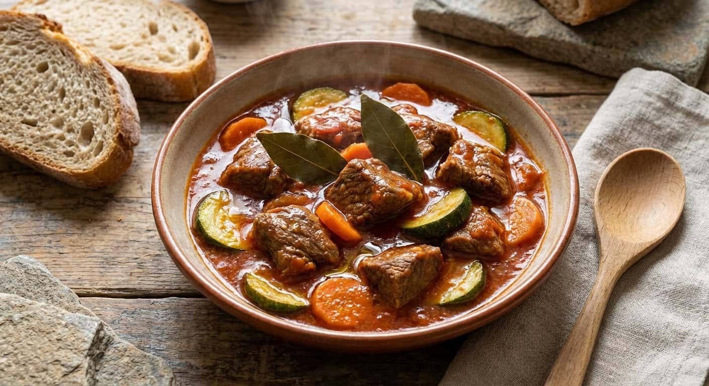 Ternera Guisada Ligera con Calabacín y Laurel