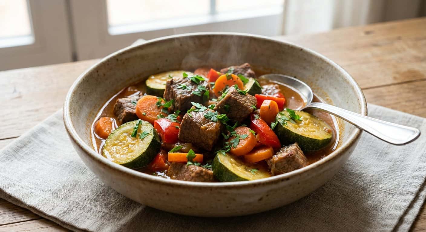 Ternera Guisada Ligera con Calabacín y Perejil