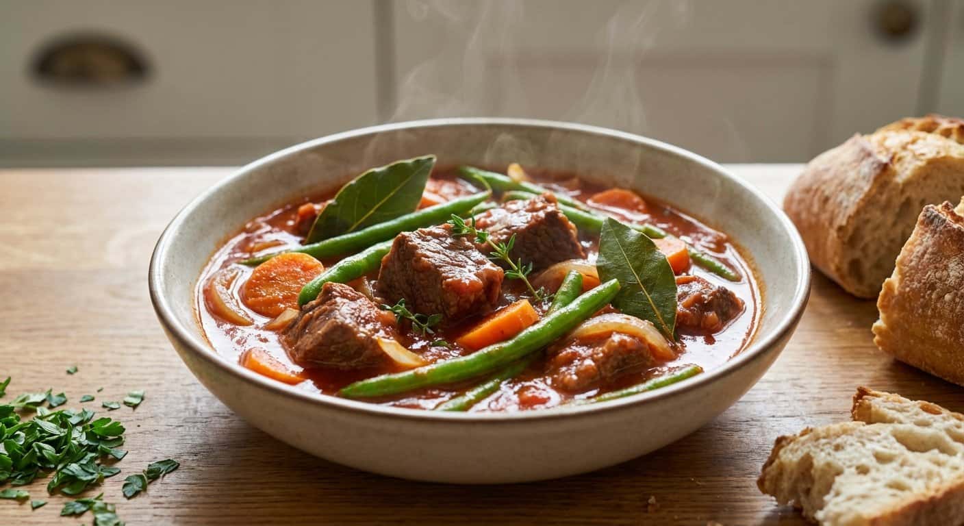 Ternera Guisada Ligera con Judías Verdes y Laurel