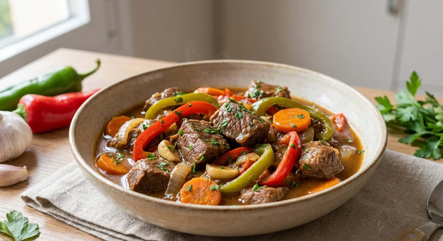 Ternera Guisada Ligera con Pimientos y Perejil