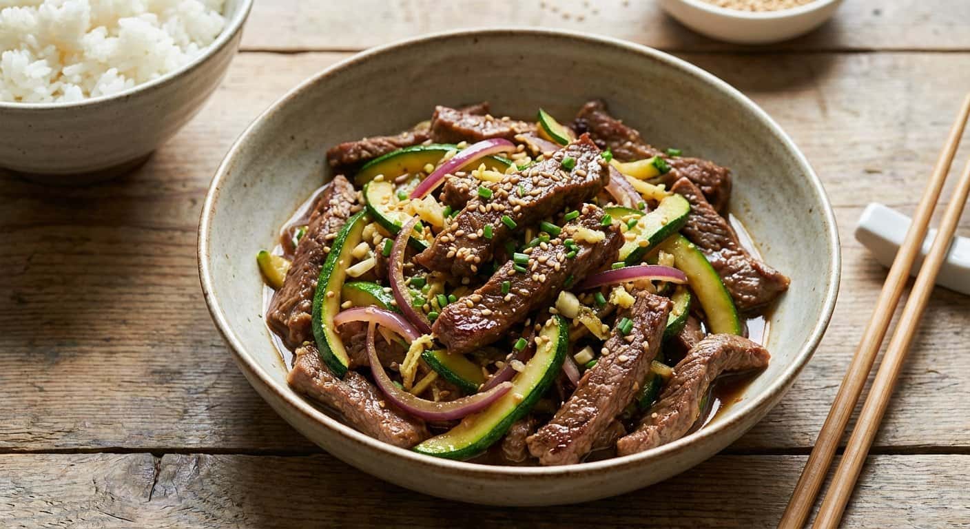 Ternera Salteada con Calabacín y Jengibre