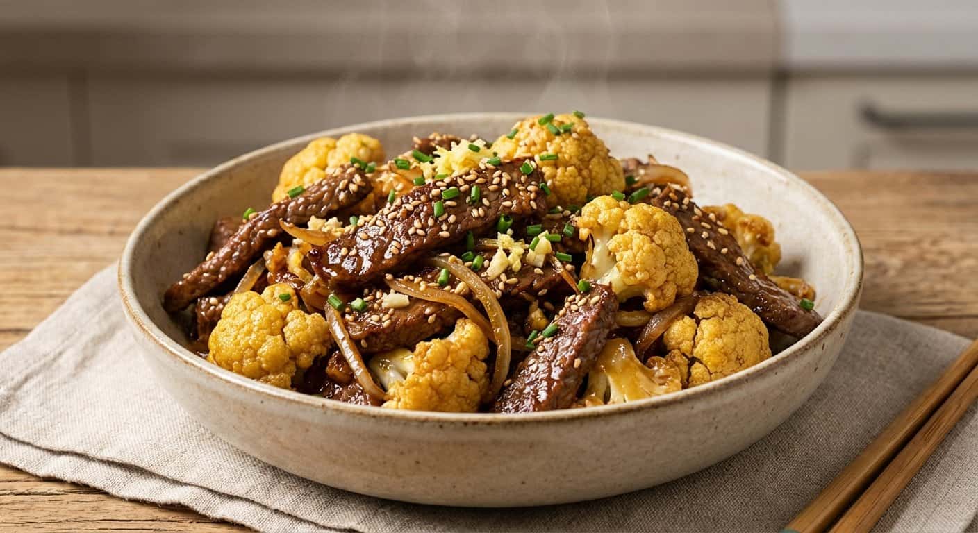 Ternera Salteada con Coliflor y Jengibre