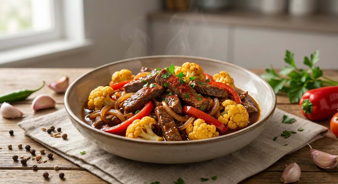 Ternera Salteada con Coliflor y Pimentón Dulce