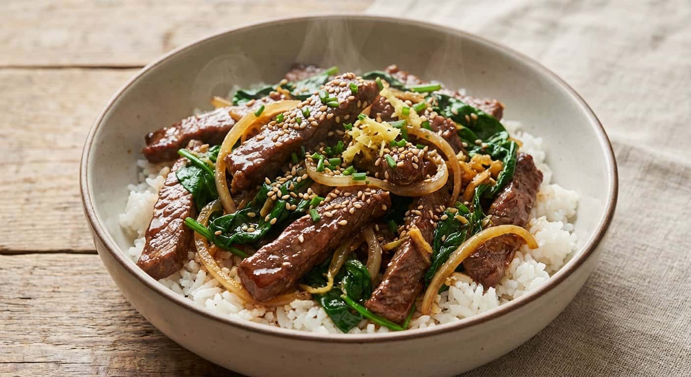 Ternera Salteada con Espinacas y Jengibre