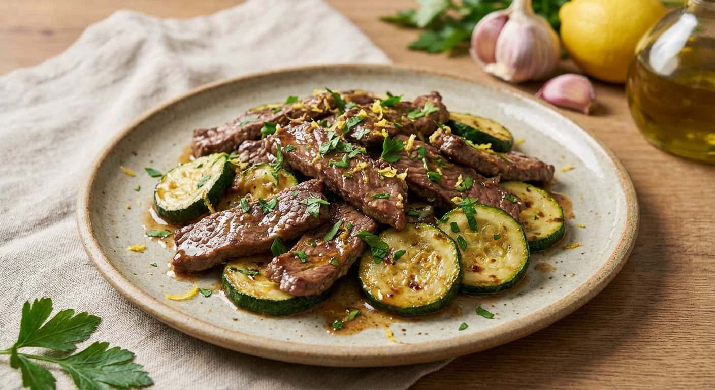 Tiras de Ternera Salteadas con Calabacín