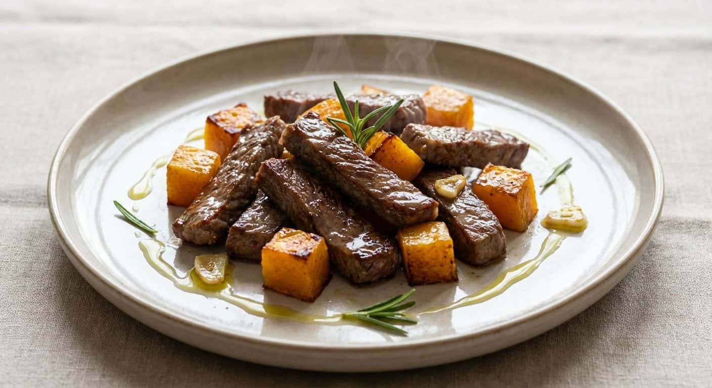 Tiras de Ternera Salteadas con Calabaza