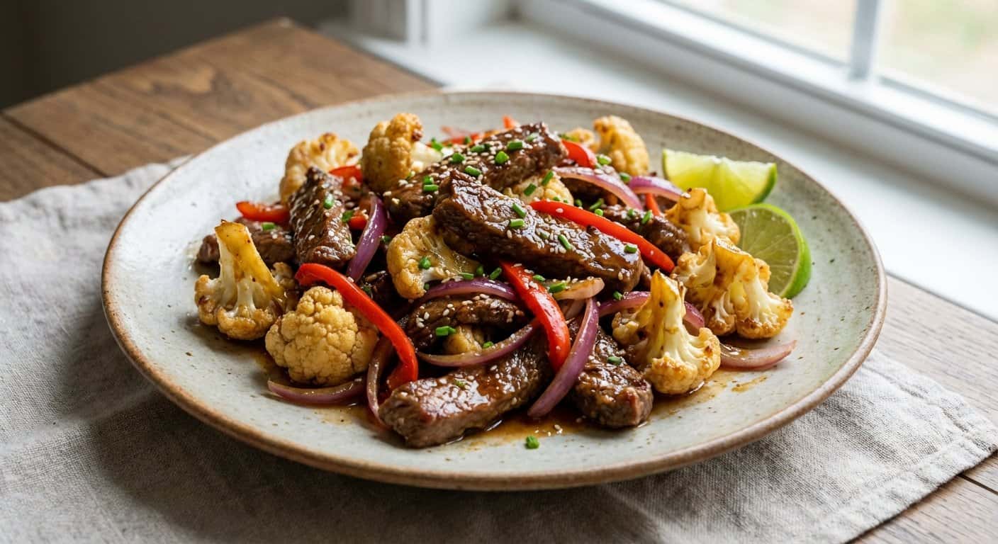 Tiras de Ternera Salteadas con Coliflor