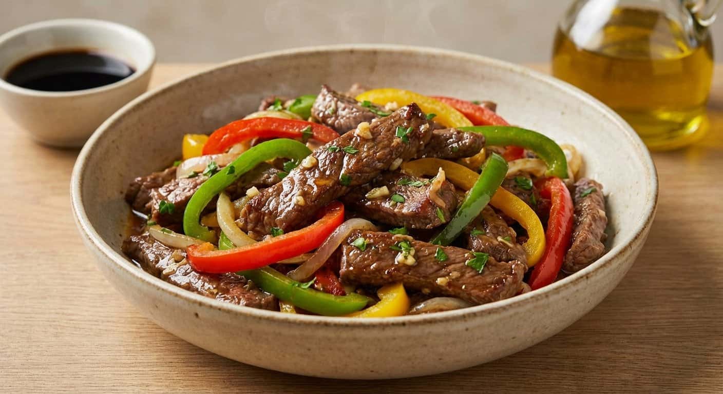 Tiras de Ternera Salteadas con Pimientos