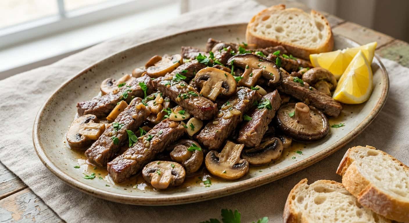 Tiras de Ternera Salteadas con Setas