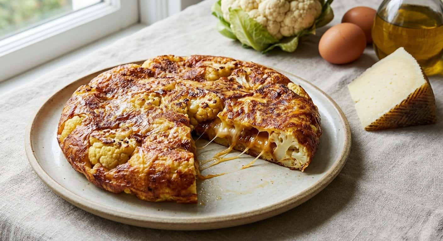 Tortilla de coliflor y queso curado