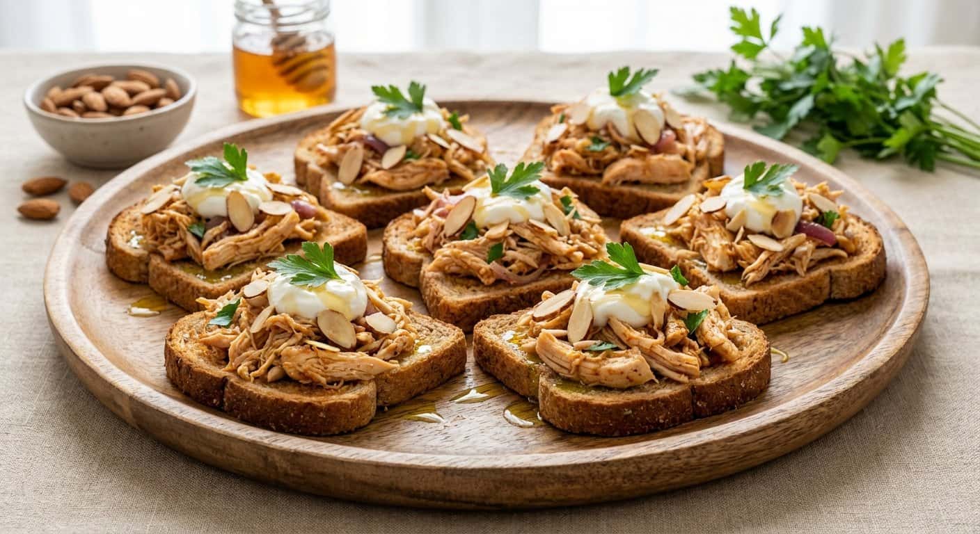 Tostadas Integrales con Pollo Desmenuzado y Almendras