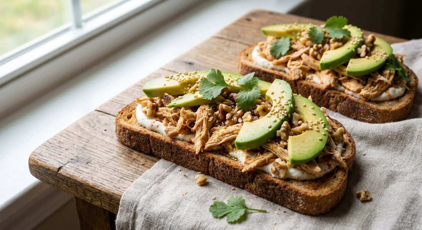 Tostadas Integrales con Pollo Desmenuzado y Nueces