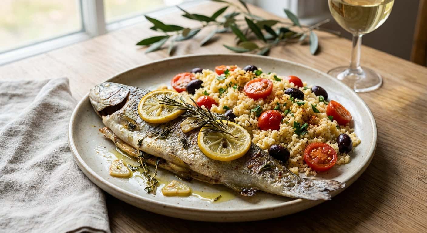 Trucha al estilo mediterráneo con couscous