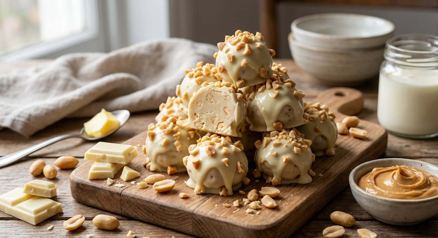 Trufas de Chocolate Blanco y Cacahuete