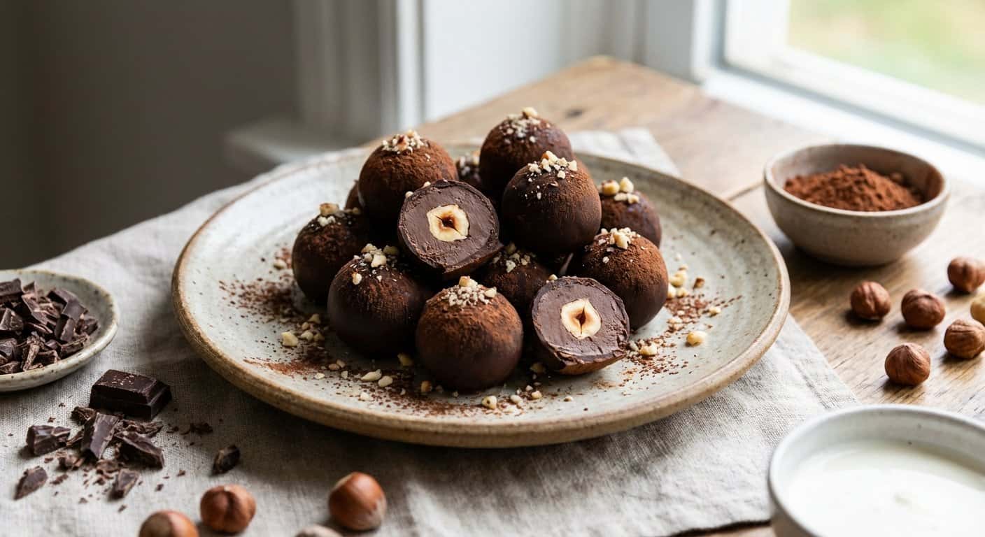 Trufas de Chocolate Negro y Avellana