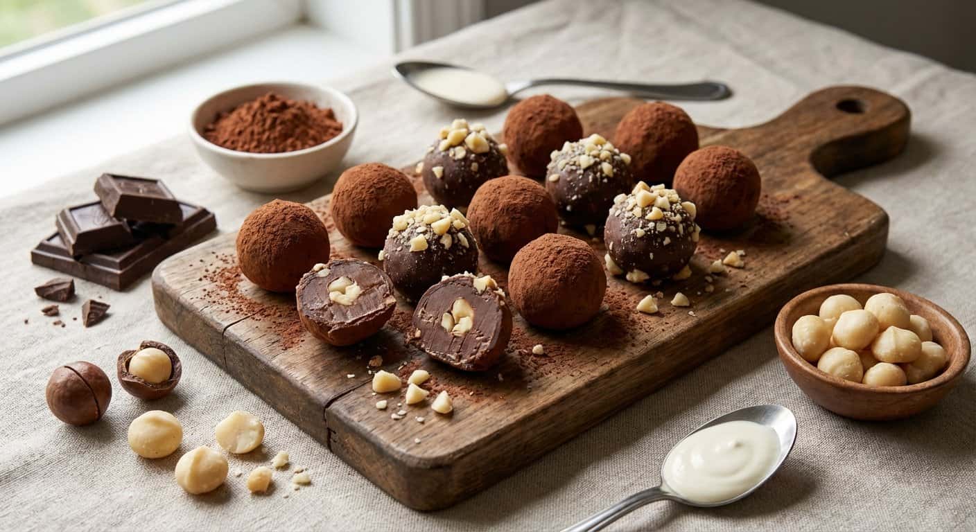 Trufas de Chocolate Negro y Macadamia