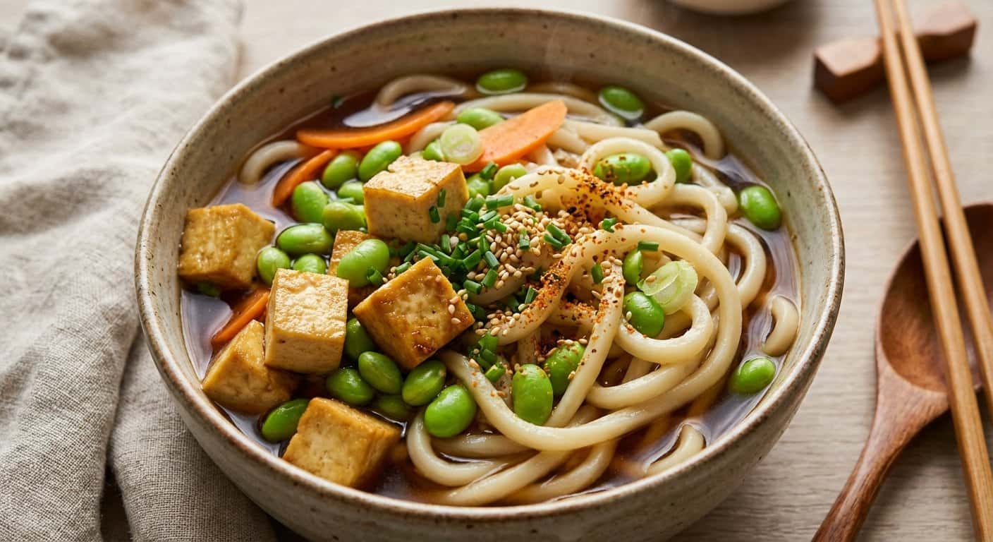 Udon con Tofu y Edamame