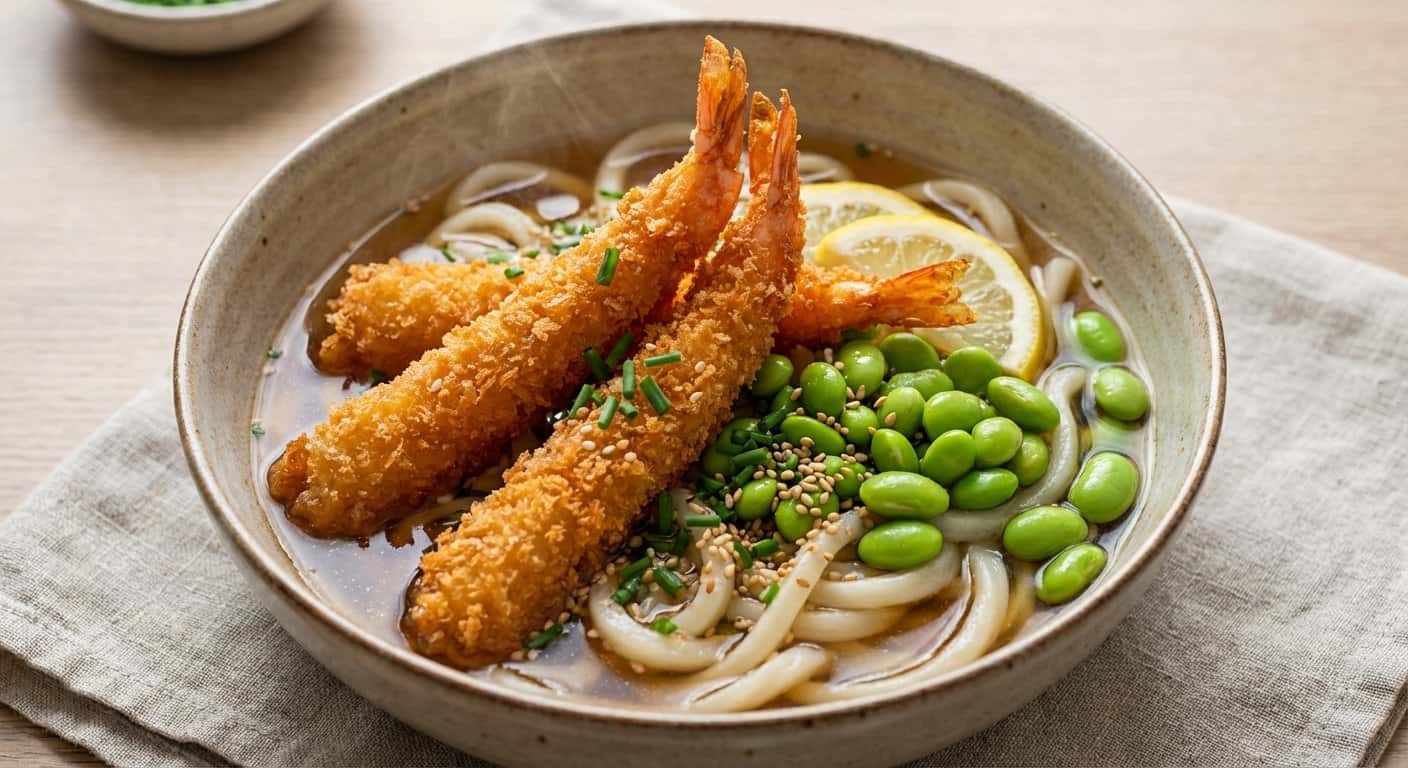Udon Katsu con Gambas y Edamame