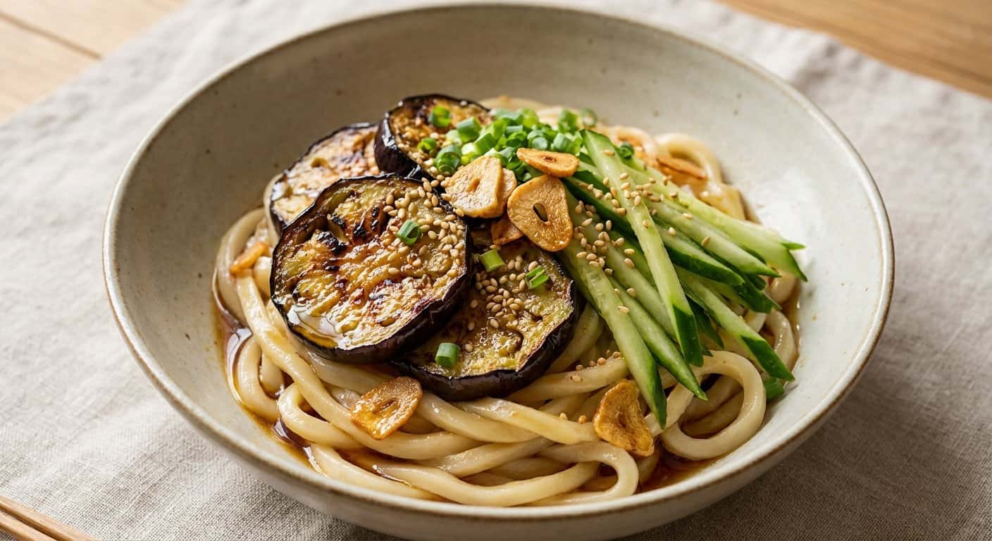 Udon Ponzu con Berenjena y Pepino