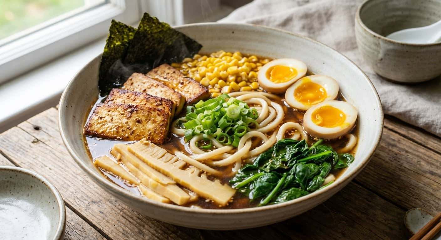 Udon Ramen con Tofu y Brotes de Bambú