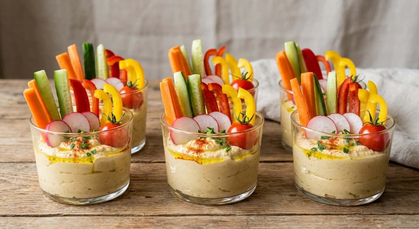Vasitos de hummus con crudités