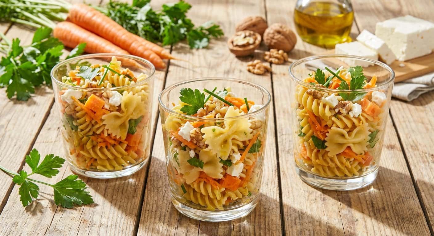 Vasitos de pasta fría con zanahoria y hierbas